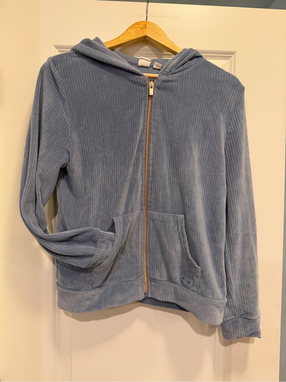 Roxy Girls' Light Blue Velour Ribbed Zip Hoodie